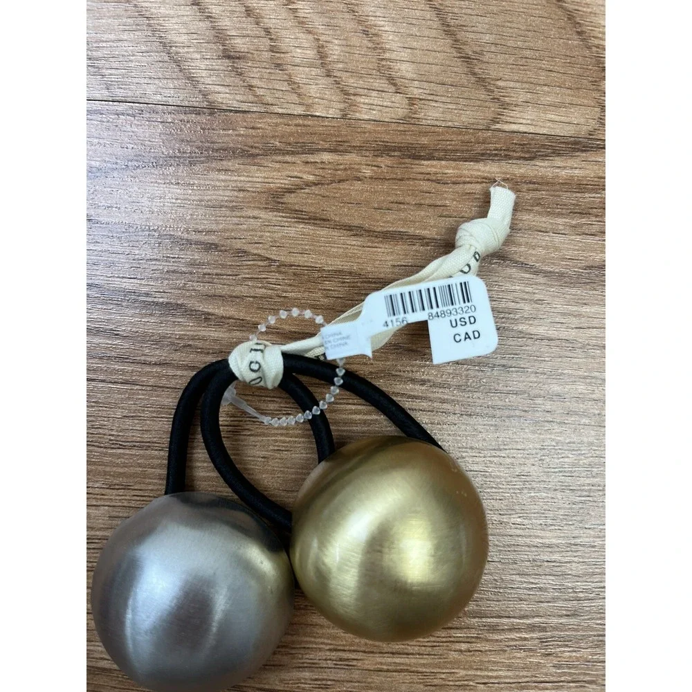 Anthropologie 2 Pack Ponytail Holders Hard‎ Metal Silver Gold Hair Ties NEW